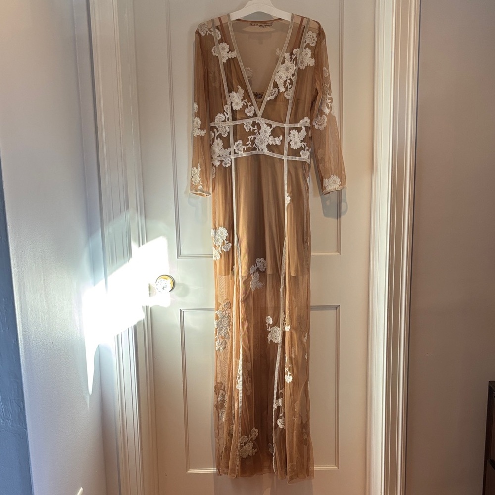 For Love & Lemons Elenora maxi dress in white and nude